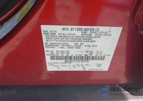 2018 Ford Ecosport Ses z USA, uszkodzony, nr VIN MAJ6P1CL2JC187927